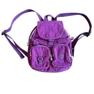 Kipling Lovebug Small Backpack – Purple Fig w/ Monkey Keychain “Rebecca”